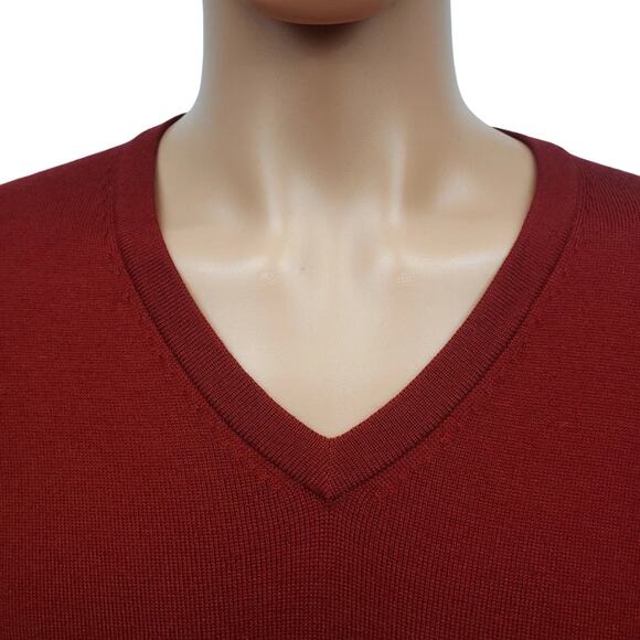 Brooks Brothers Merino Wool Blend V-Neck Sweater Men M Red Knit Unisex Vintage - Picture 4 of 12